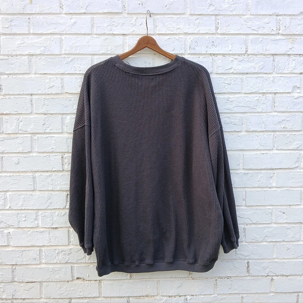 Aerie Charcoal Gray Waffle Pullover Crewneck - Picture 4 of 4